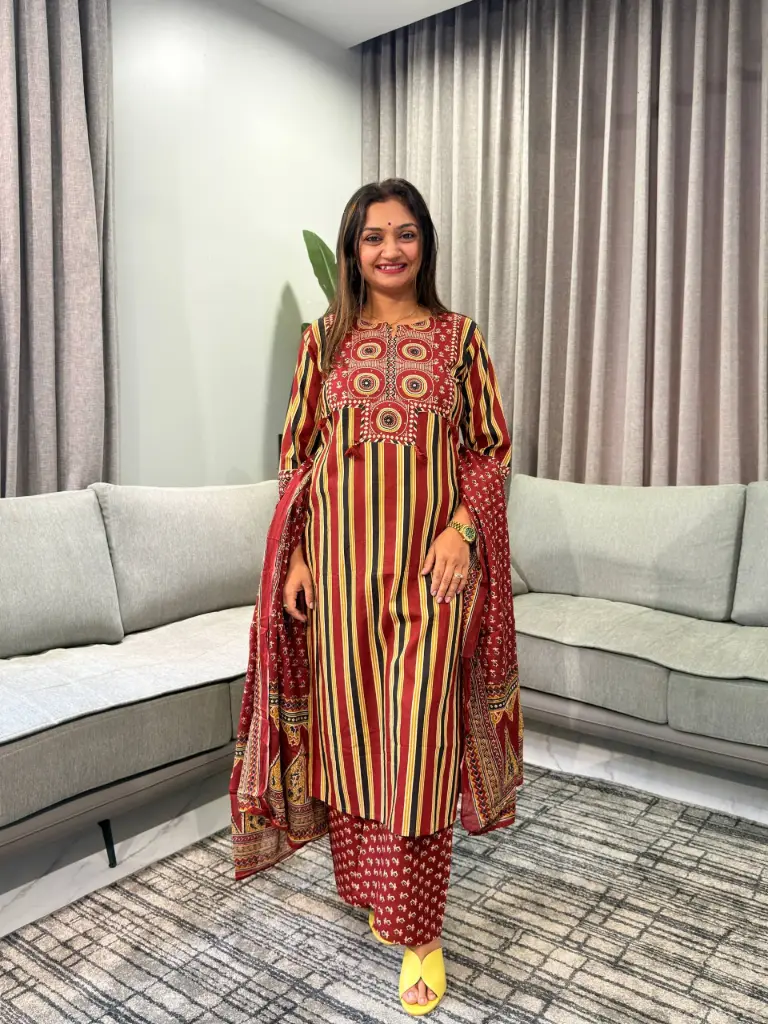 Royal Maroon Printed Cotton 3-piece Set