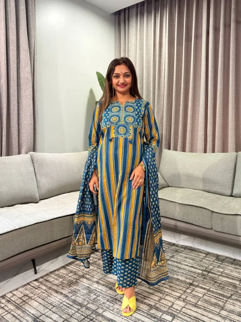 Indigo Heritage Stripe Pure Cotton 3-Piece Set