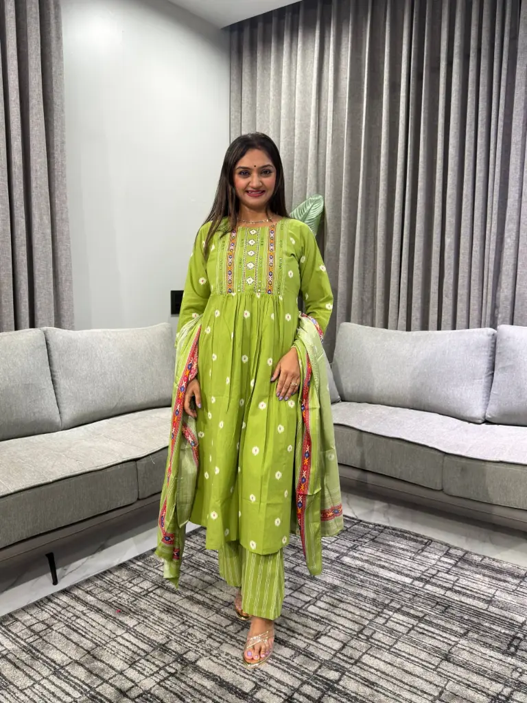 Emerald Bloom Handwork Pure Cotton 3-Piece Kurta Set