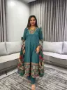 Teal Heritage Print Pure Cotton 3-Piece Kurta Set
