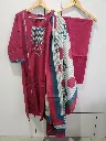 Magenta Pink Embroidered Yoke Pure Cotton Kurta Set