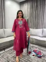Magenta Pink Embroidered Yoke Pure Cotton Kurta Set