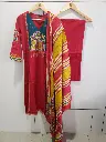 Crimson Red Embroidered Arch Yoke Pure Cotton Kurta Set