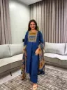 Navy Blue Geometric Printed Yoke Pure Cotton Kurta Set