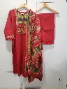 Crimson Red Geometric Printed Yoke Pure Cotton Kurta Set