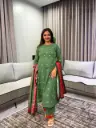 Mehendi Green Floral Embroidered Pure Cotton Kurta Set