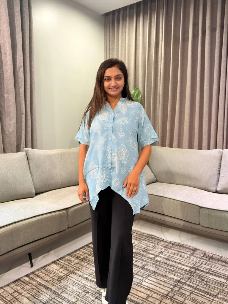 Sky Bloom Floral Pure Cotton Tunic