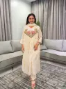 Off-White Hand-Worked Patch Yoke Banarasi Mull Chanderi Anarkali Set