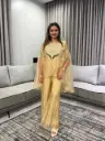 Champagne Gold Hand-Worked Festive Silk Cape Top Set