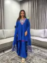 Royal Blue Dola Silk Handwork Sharara Set