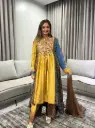 Olive & Blue Multi-Panel Hand-Worked Dola Silk Kurta Set