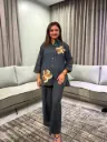 Charcoal Grey Floral Applique Pure Cotton Shirt & Palazzo Co-Ord Set