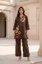 Espresso Brown Floral Embroidered Pure Cotton Co-Ord Set