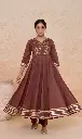 Chocolate Brown Embroidered Flared Anarkali Cotton Kurta Set