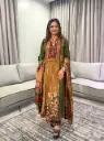Olive Green & Ochre Heritage Print Natural Crepe Anarkali Set