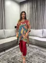 Rust Red Kalamkari Peacock Print Natural Crepe Kurta Set