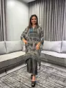 Indigo Blue Floral Printed Natural Crepe Kaftan Co-Ord Set