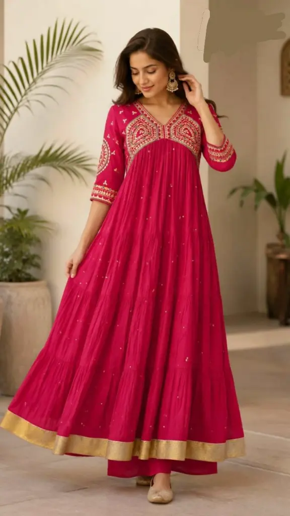 Rani Pink Zari Anarkali Set