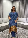 Indigo Blue Bandhani & Kalamkari Printed Natural Crepe Kaftan Set