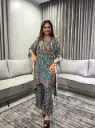 Slate Blue Ajrakh Printed Natural Crepe Kaftan Set