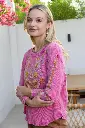Candy Pink Floral Embroidered Waffle Knit Cotton Top