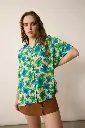 Green & Blue Vibrant Floral Viscose Short Sleeve Shirt Top