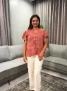 Terracotta Peach Textured Linen Cotton Lace Peplum Top