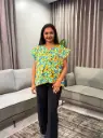 Vibrant Yellow & Blue Watercolor Floral Pure Cotton Top