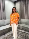 Bright Orange Tropical Palm Print Imported Rayon Top