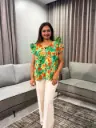 Mint Green Floral Print Flutter Sleeve Rayon Top