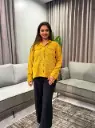 Mustard Yellow Eyelet Embroidered Soft Denim Shirt Top