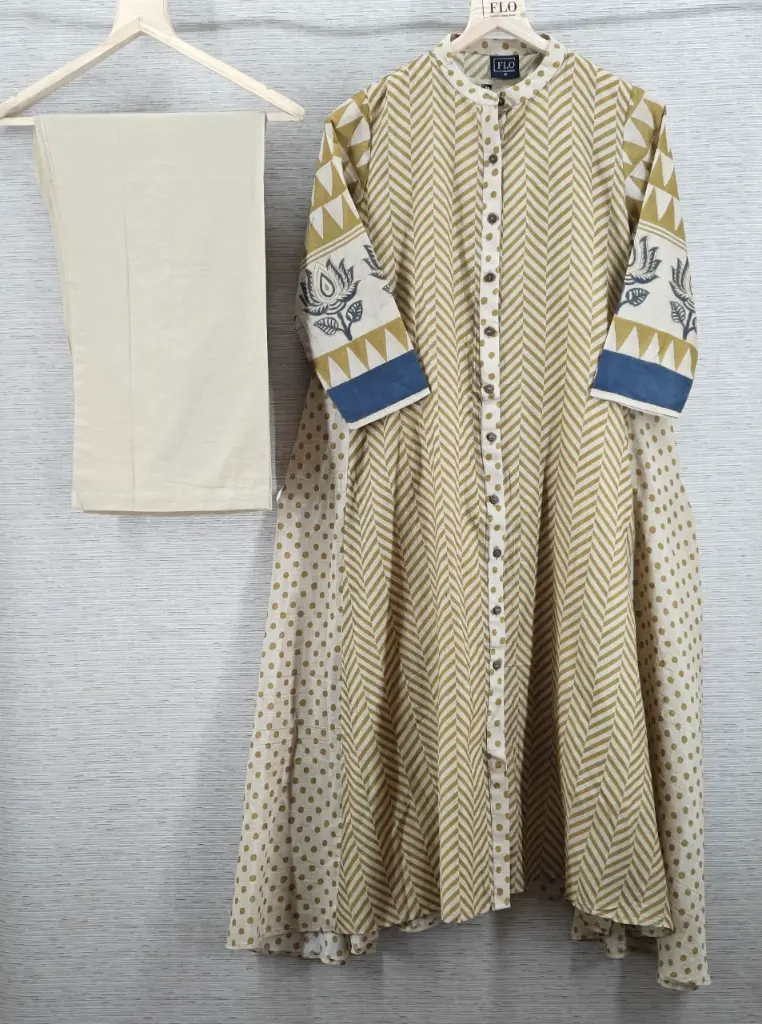 Mustard Chevron Viscous Muslin Kurta Set