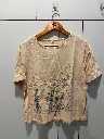 Beige Asian Oriental Sketch Printed Linen T-Shirt Top