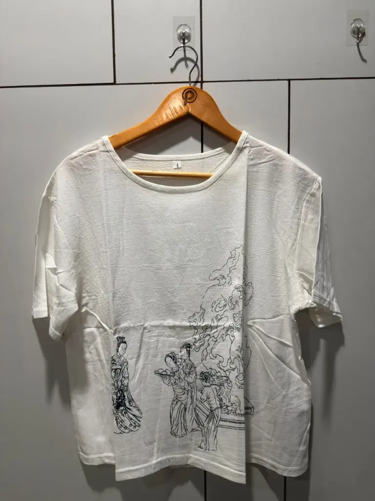 Off-White Oriental Sketch Printed Imported Linen Top