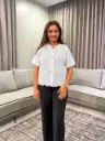 Powder Blue Schiffli Embroidered Free Size Linen Top
