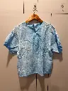 Sky Blue Floral Threadwork Free Size Linen Top
