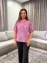 Mauve Purple Floral Threadwork Free Size Linen Top