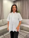 Powder Blue Butterfly Schiffli Embroidered Free Size Long Linen Top