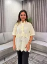Pastel Yellow Butterfly Schiffli Embroidered Free Size Long Linen Top