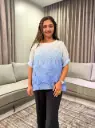 Ombre Sky Blue Floral Embroidered Free Size Linen Top