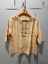 Beige Embroidered Yoke Imported Linen Top