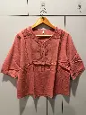 Terracotta Pink Embroidered Yoke Imported Linen Top