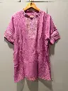 Mauve Pink Embroidered Neck Long Linen Tunic Top