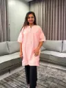 Peach Coral Embroidered Neck Long Linen Tunic Top