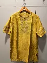 Mustard Yellow Embroidered Neck Long Linen Tunic Top