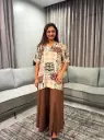 Beige & Chocolate Brown Patchwork Printed Muslin Co-ord Set