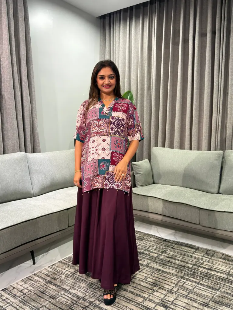 Deep Wine & Plum Patchwork Printed Muslin Co-ord Set