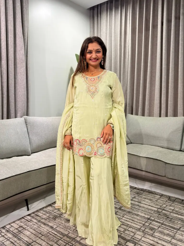 Ivory pista Heritage Pure Silk Indo-Western Set