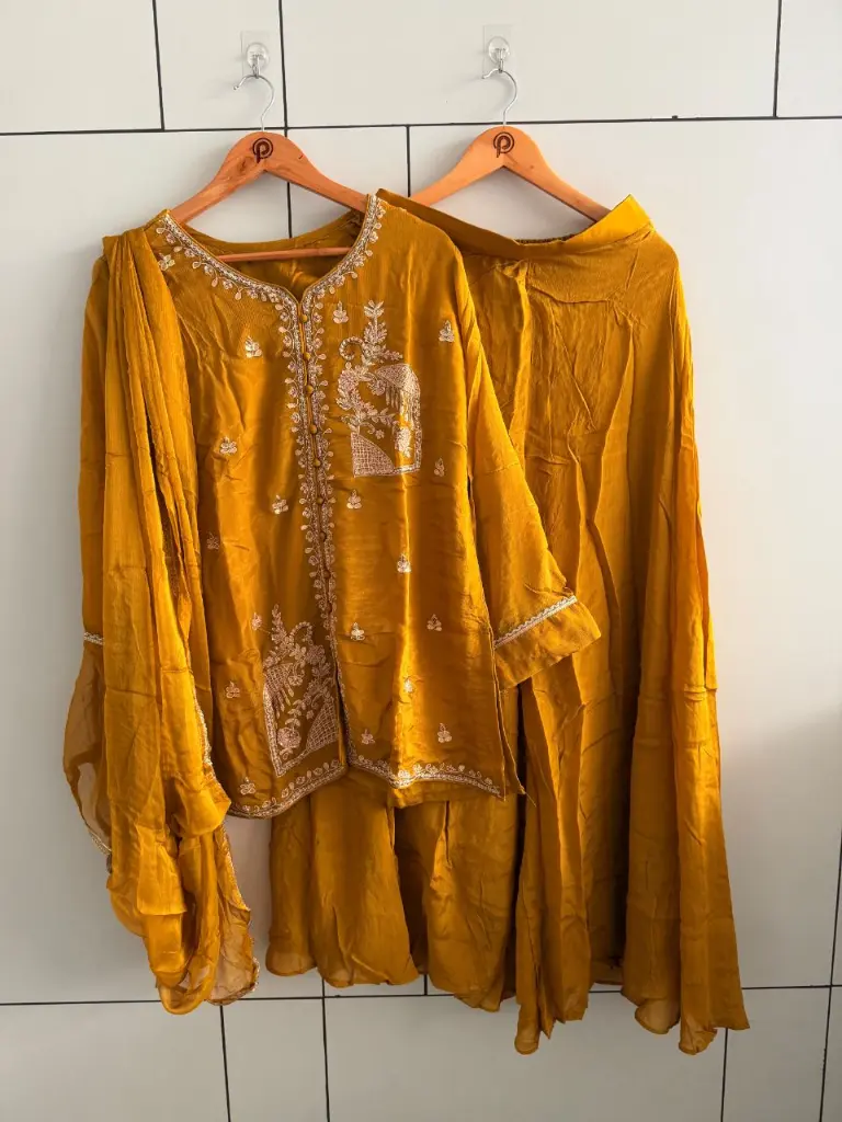 Mustard Royale Pure Chinon Indo-Western Set