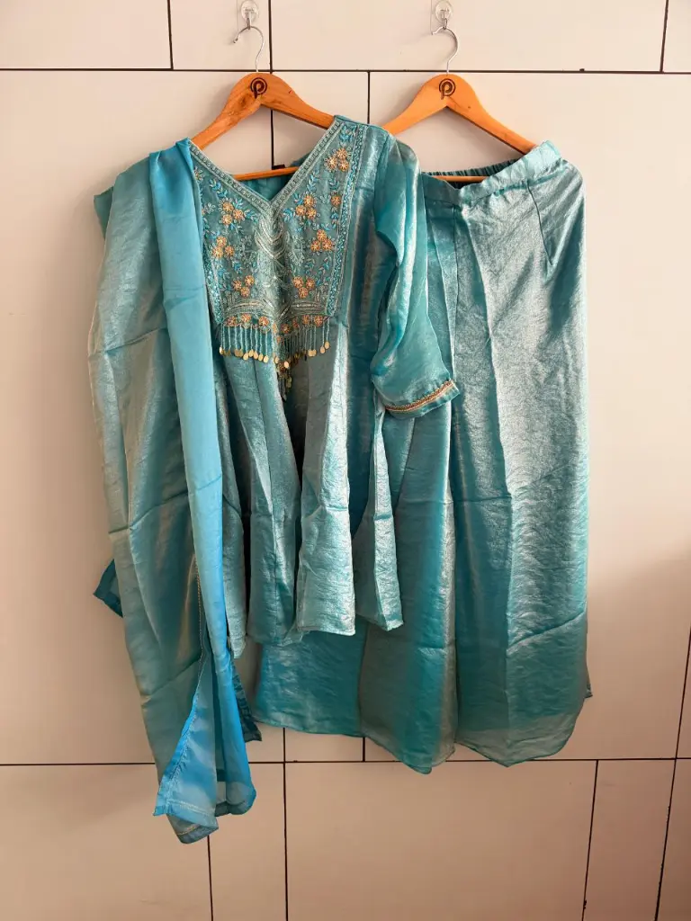 Aqua Blue Royale Shining Silk Indo-Western Set